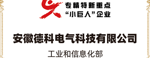 「小巨人 大分量」| 德科電氣榮獲“國家專精特新重點小巨人企業”稱號！